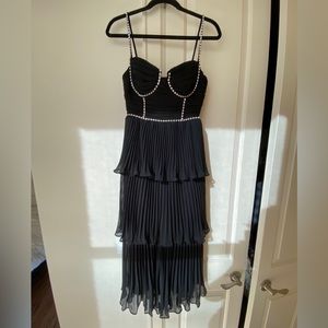 Crystal Embellished Tiered Chiffon Midi Dress In Black. Never been worn.